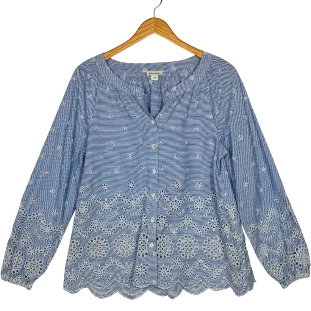 Sundance Eyelet Boho Top Size S Blue Cottagecore Coastal
